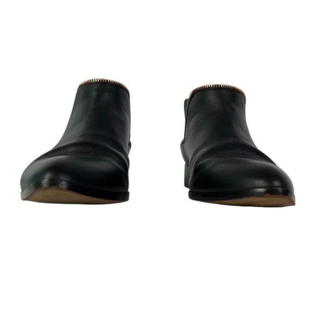 Halogen Boots Womens 7.5 Piper‎ Black Leather Copper Zipper Decor Ankle Shoess